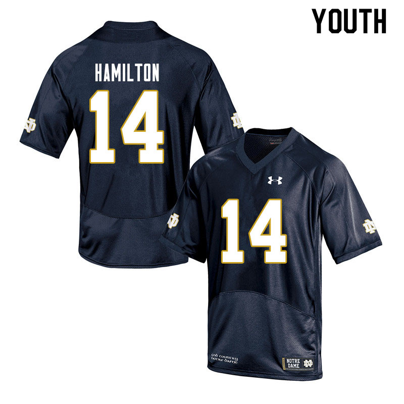 Youth #14 Kyle Hamilton Notre Dame Fighting Irish College Football Jerseys Sale-Navy - Click Image to Close